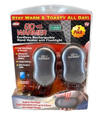 2 PACK - Go Warmer Recharge Reusable Pocket Hand Warmer Flashlight Battery Bank