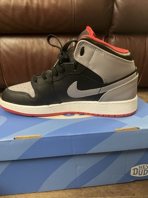 Children's Nike Air Jordan 1 Mid ''Bred Shadow'' Black/Gray/Red Sneakers, Size 7Y
