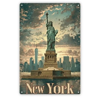 Blechschild New York Freiheitsstatue Nostalgie Vintage Retro TEL2216
