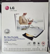 LG 8x Slim Portable External Multi DVD Rewriter GP08 USB Cable & Software PC/Mac