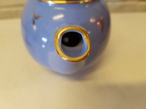 Vintage Hall USA #0749 Cadet Blue Gold Hook Lid & Floral Dec. - Picture 10 of 12