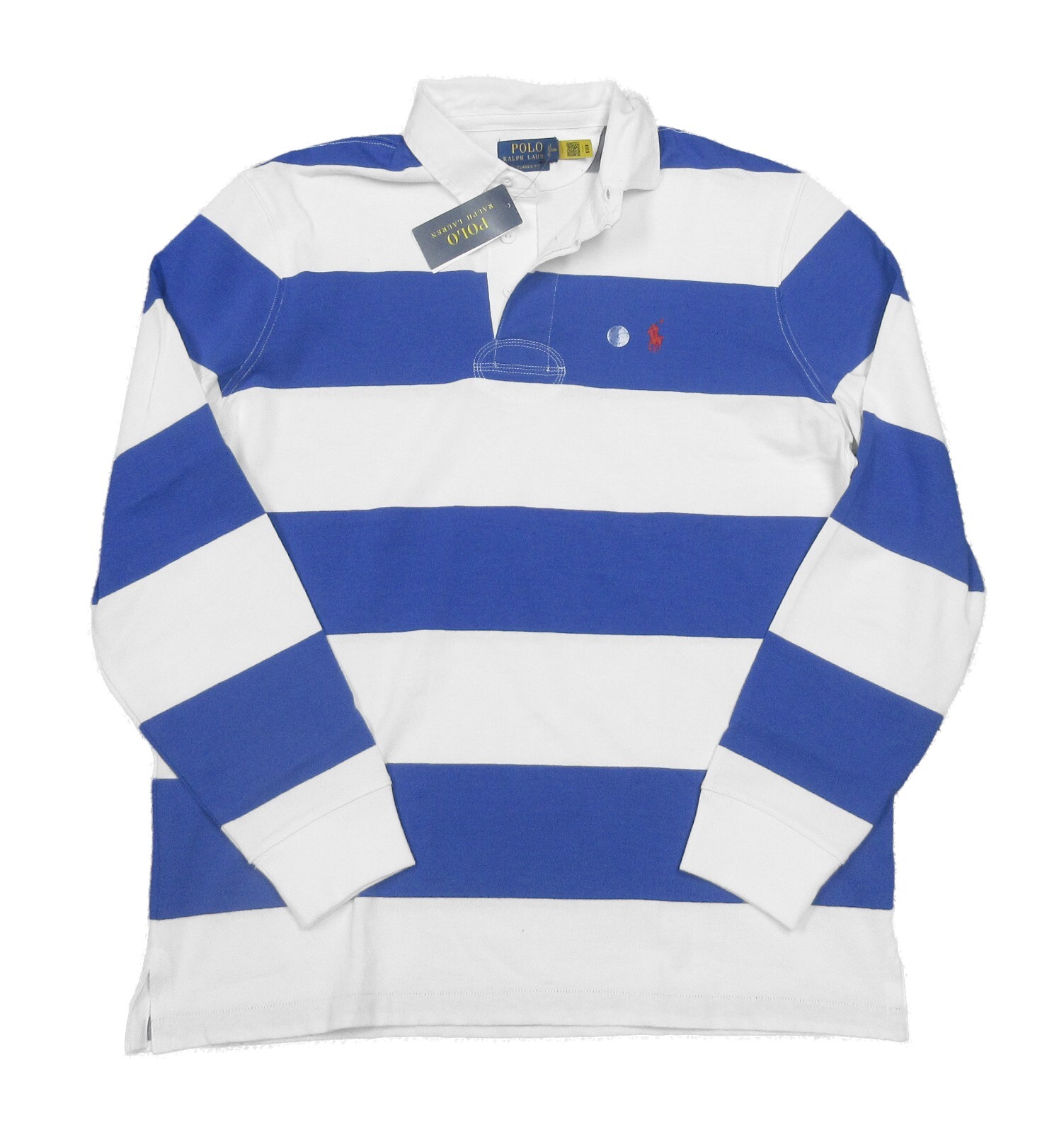 Polo Ralph Lauren Men's Blue/White Stripe Classic Fit Rugby Polo Shirt