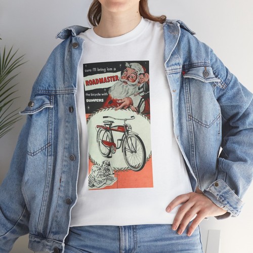 Vintage Cleveland Welding Co Roadmaster Bicycle Santa Claus Print Ad Tee, Unisex - Picture 6 of 97