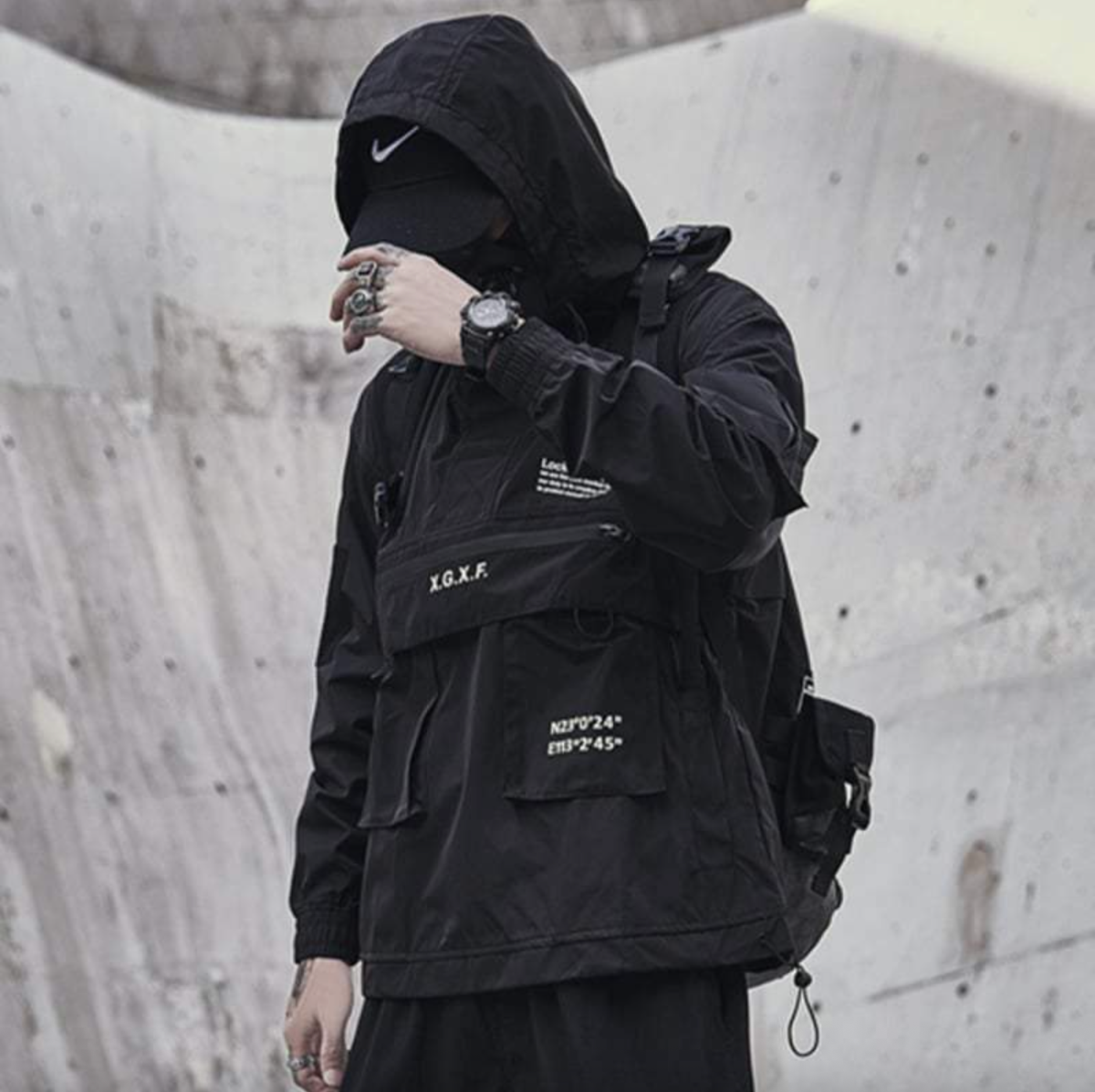 Mens X.G.X.F Black Waterproof Tactical Anorak Combat Jacket Sz