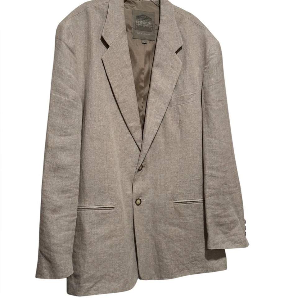 Structure Italian Linen Two Button Men’s Beige Blazer Jacket size Large - Image 2 of 4