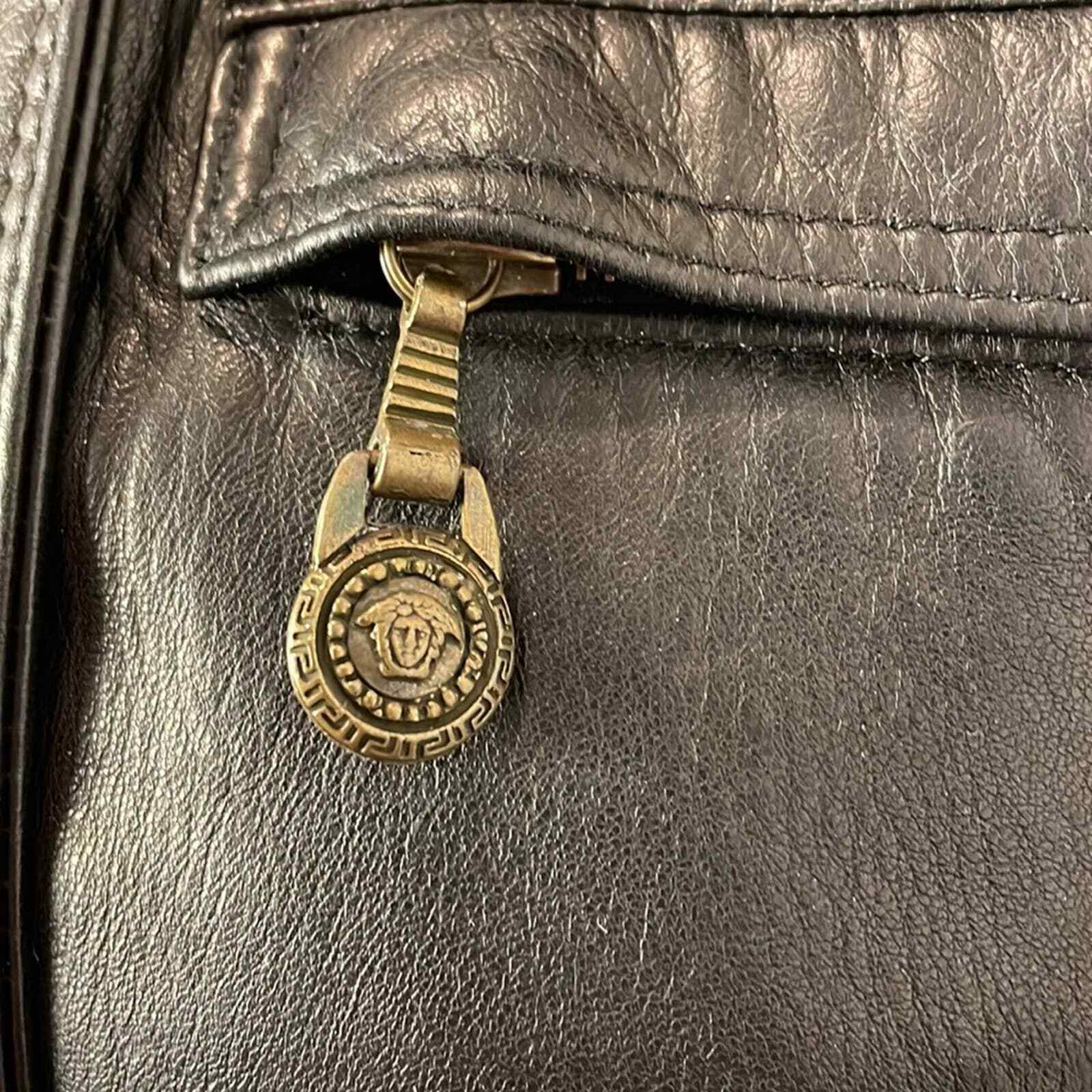 Vintage Versace Leather Shearling Trimmed Double Brea… Gem