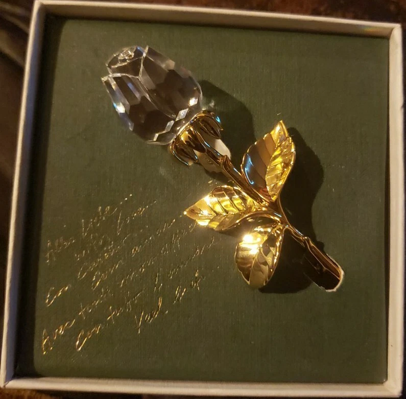 Vintage 1990's Swarovski Crystal Memories Gold Tone Large Rose Brooch With Box