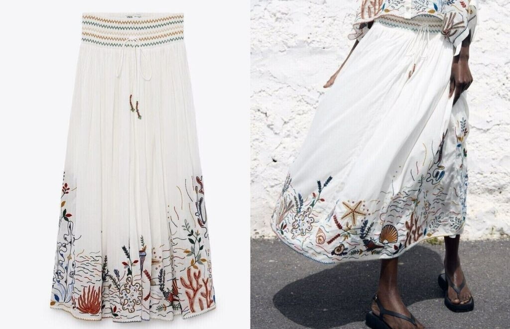 ZARA SOLDOUT MID-WAIST SMOCKED SEA MOTIF EMBROIDERED LONG ZARA SOLDOUT MID-WAIST SMOCKED SEA MOTIF EMBROIDERED LONG