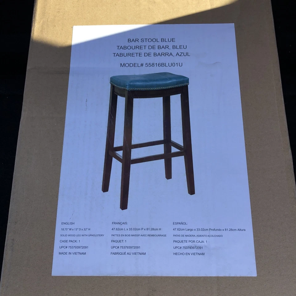 Linon Claridge 32" Wood Bar Stool in Blue - Image 2 of 3