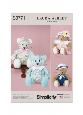 Simplicity Schnittmuster S9771 Plüschbär mit Kleidung und Mützen von Laura Ashley