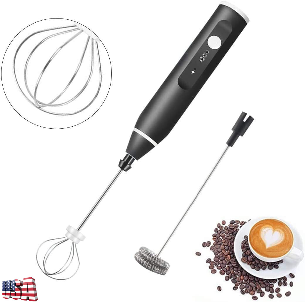 Electric Milk Frother Handheld Double Whisk Foam Coffee Maker USB Rechargeable.