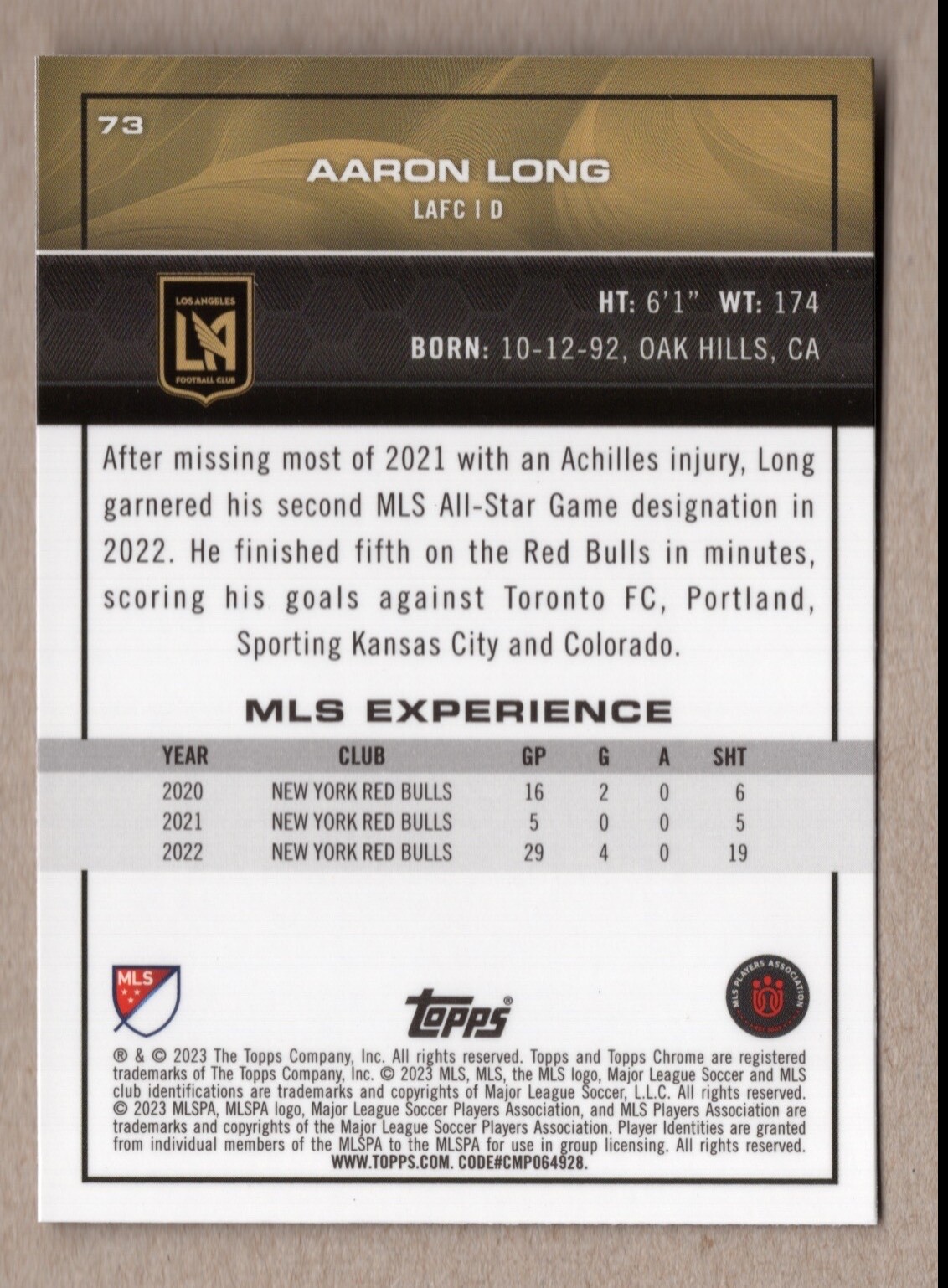 Aaron Long 2023 Topps Chrome MLS Major League Soccer #73 Los Angeles FC ...
