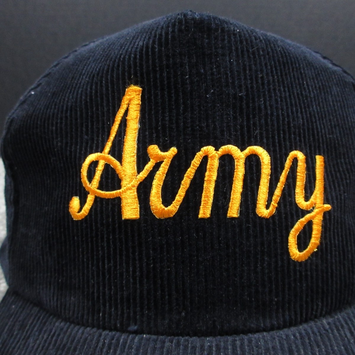 Vintage Army Hat Mens Snap Back Navy Blue Corduroy Showcase