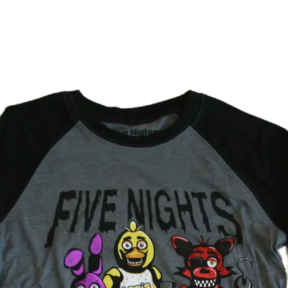 Camiseta Five Nights at Freddy's Big Boy's Gris/Negro Raglán Manga Larga - Nueva con Etiquetas Foto 4 de 4