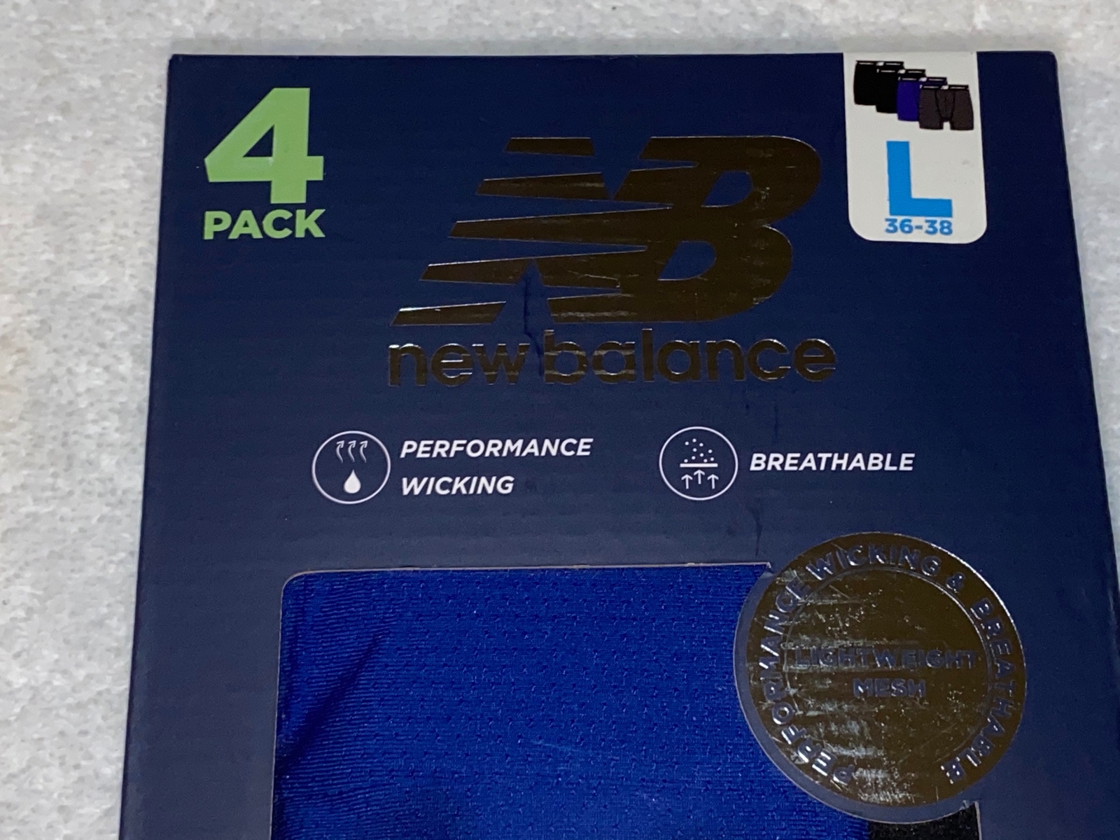NEW BALANCE Athletic Mesh 4 Pk Black Blue Grey Boxer Briefs Underwear