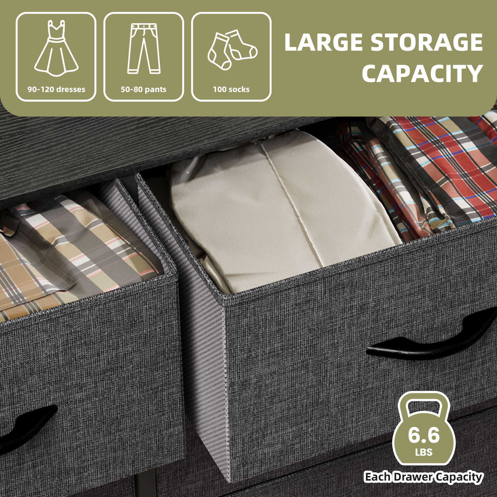 8 Drawer Dresser Gray Fabric Bedroom Organizer Livingroom Tower Chest of Storage