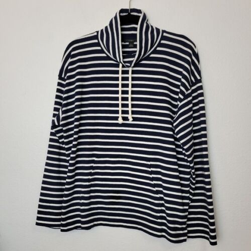 J Crew Women's Sz Large Funnelneck Pullover Sweater Blue Striped Mariner Cloth - Picture 2 of 11