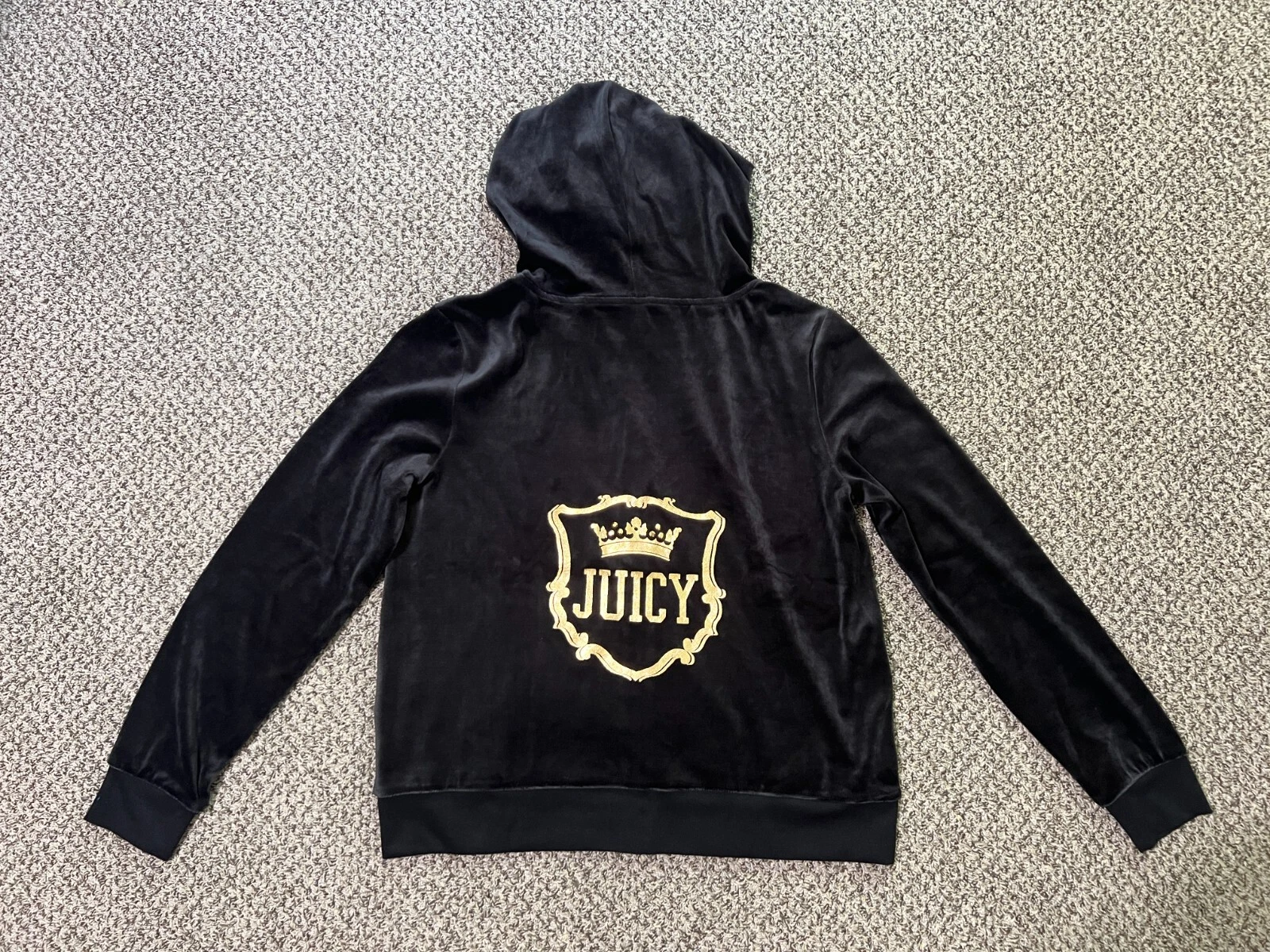 Juicy Couture Women's Graphic Velour Zip Hoodie Sweatshirts Pitch Black Sz Small
