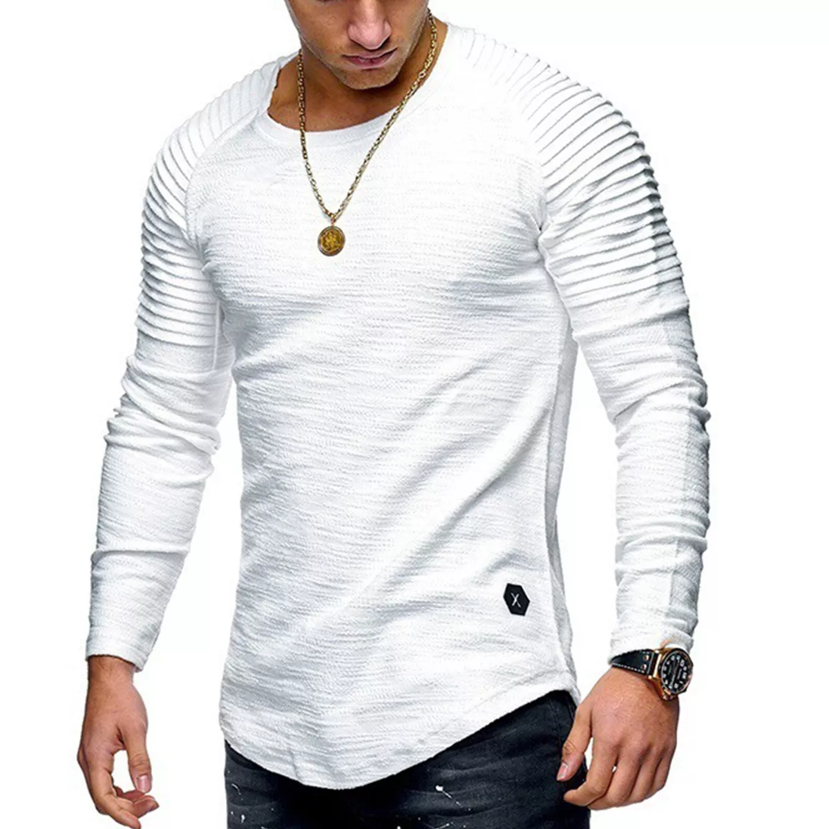 T-shirt fitness manches longues slim coton col rond homme gris