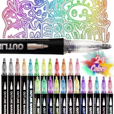 24 Colors Double Line Outline Pens, Outline Markers Self-Outline Metallic Marker
