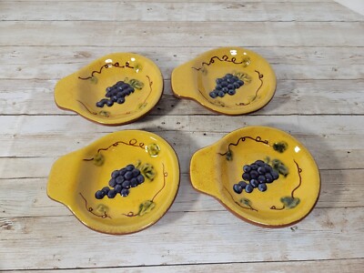 Set 4 Olive Pits Appetizer Side Plate Olive Oil Bread Dipper Grapes Ceramic
