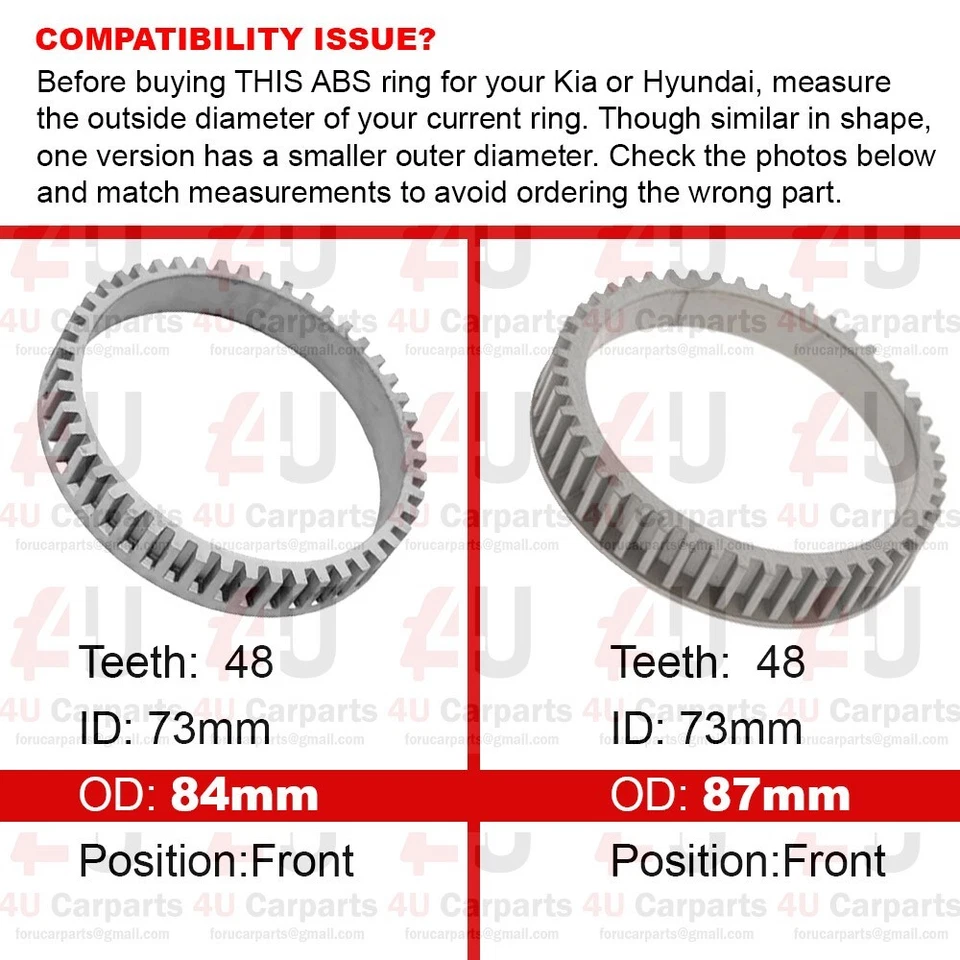 2X Anillo Reluctor ABS para KIA Sportage (2004 ON) Frontal + Retenedor Foto 3 de 4