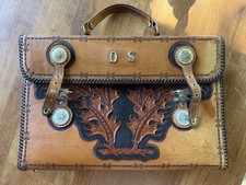Vintage Hand Tooled Leather Western Briefcase Satchel RL Leaf Concho Hand Bag