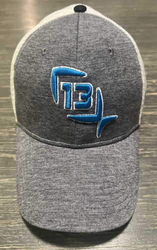 13 Fishing Hats / Headwear - Cap Gray White Back Teal Blue & White Embroidery