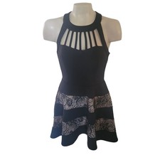 TRIXXI Black & Nude Sleeveless Skater Dress Cutout Halter Neckline Lace Party