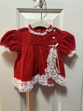 Vintage Dress Red Velvet Lace Cutest One Made USA 0 To 6 Months Girls Reborn