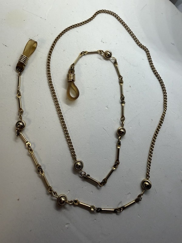 Vintage Beaded Eyeglass Chain Holder Necklac Gold-tone Metal