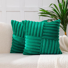 Christmas Green Decorative Throw Pillow Covers 18x18 Set of 2 Faux Fur Plush Sof