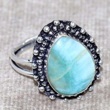 925 Silver Plated Larimar Ring US 7 Premium Design Fashion Forwarded Jewelry JW