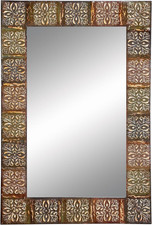 Deco 79 Metal Floral Room Wall Mirror Entryway Mirror with Embossed Metal, Wall