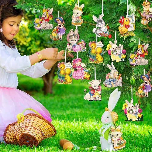 24 Pcs Easter Wooden Hanging Ornaments Vintage Egg Cutouts Decoration... - Picture 7 of 7