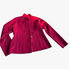 Vintage 90s Linda Allard Ellen Tracy Blazer 8 Petite Raspberry Wool Mandarin