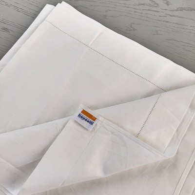 Vintage bedding Italian Bassetti Hemstitch flat sheet white cotton 108''x58''