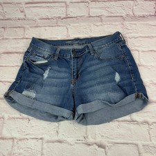 Old Navy Boyfriend Shorts Womens 8 Blue Denim Jean Rolled Cuff Distressed Casual