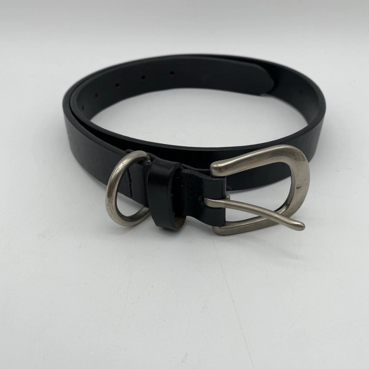 Eddie Bauer Women\'s Belt Sz L Black Leather Silver Tone Buckle Vintage Cowgirl Buy Lady Black Western Belt With Nickel Silver Crystal Buckle main image 4