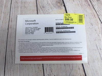 Microsoft Windows 10 Professional 64Bit English DVD & Product Key Factory Sealed
