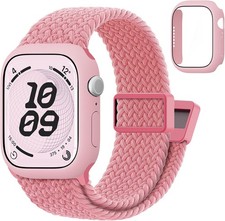 Nylon Elastic Strap and Protective Cover with Tempered Glass for Apple Watch 44m