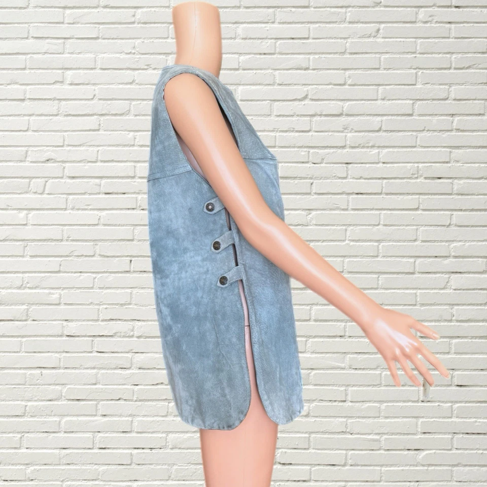 Vintage 70s Blue Suede Tunic Top / Micro Mini Dress Side Snap Boho Hippie - Image 3 of 4