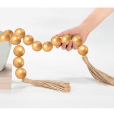 OMISHE 60in Long Wood Bead Garland 1.6in Diameter with Tassels Gold