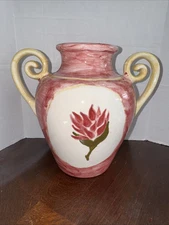 Two Handled Vase Fruit/flower Art Deco 8” Signed 2007 Multicolored