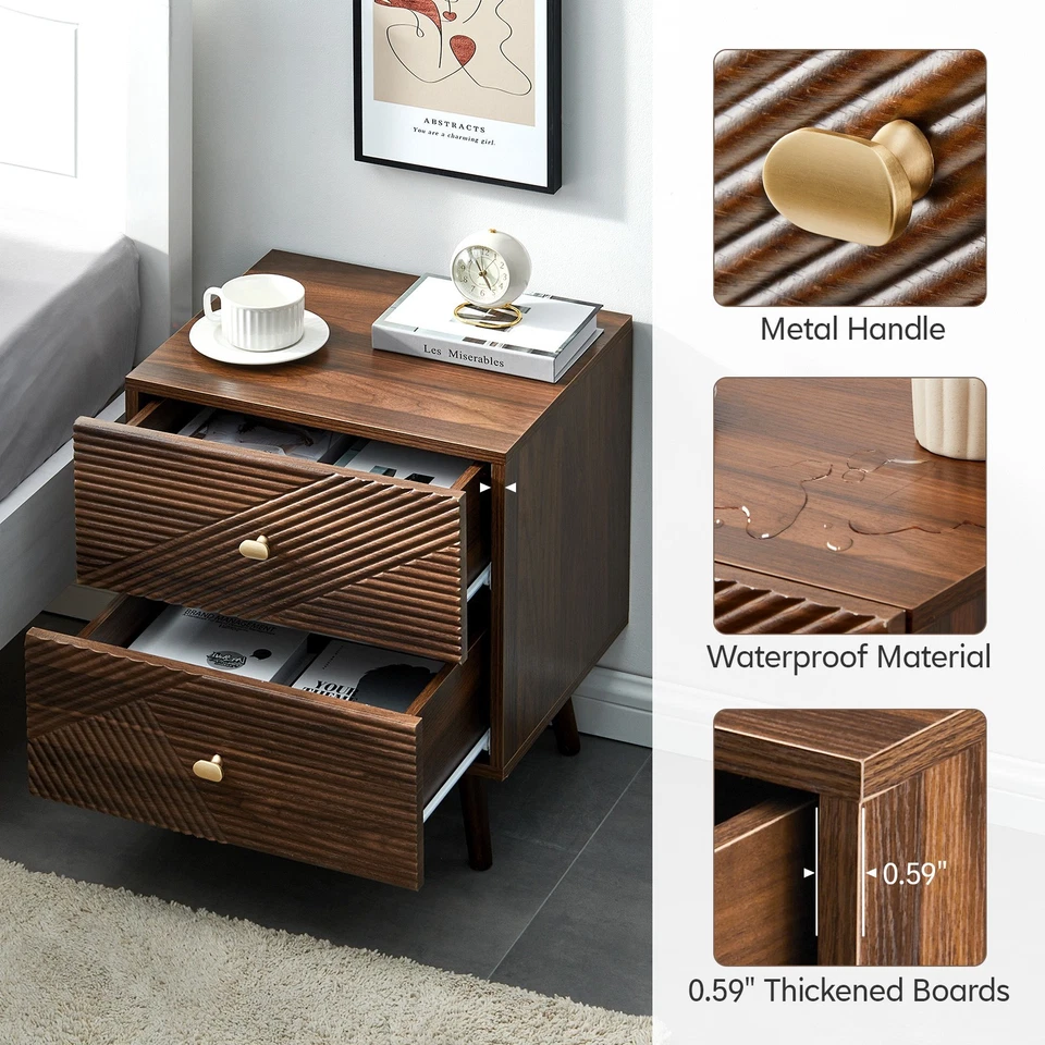 Mesita de noche marrón con cajón de almacenamiento grado P2 madera de ingeniería Foto 3 de 4