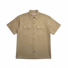 dickies mens shadow stripe khaki original fit button down work shirt new med-4xl