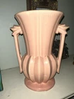 VTG Pink/ Peach McCoy Art Deco Pottery Double Handled Vase