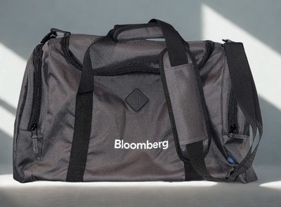 Bloomberg Duffle Gym Bag Black Gray Shoulder Travel Overnight NWOT