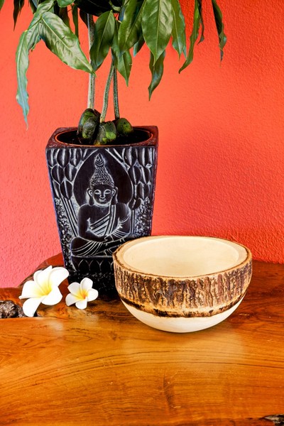 Mangoholz Schale Klein Rund 14 Cm Baumscheibe Rinde SchäLchen Thailand Deko Holz-image