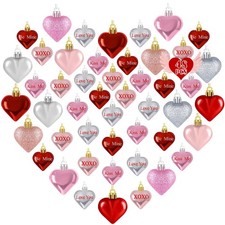 48PCS Colorful Heart Shaped Ornaments, 2 Sizes Valentines Heart Hanging Ornam...